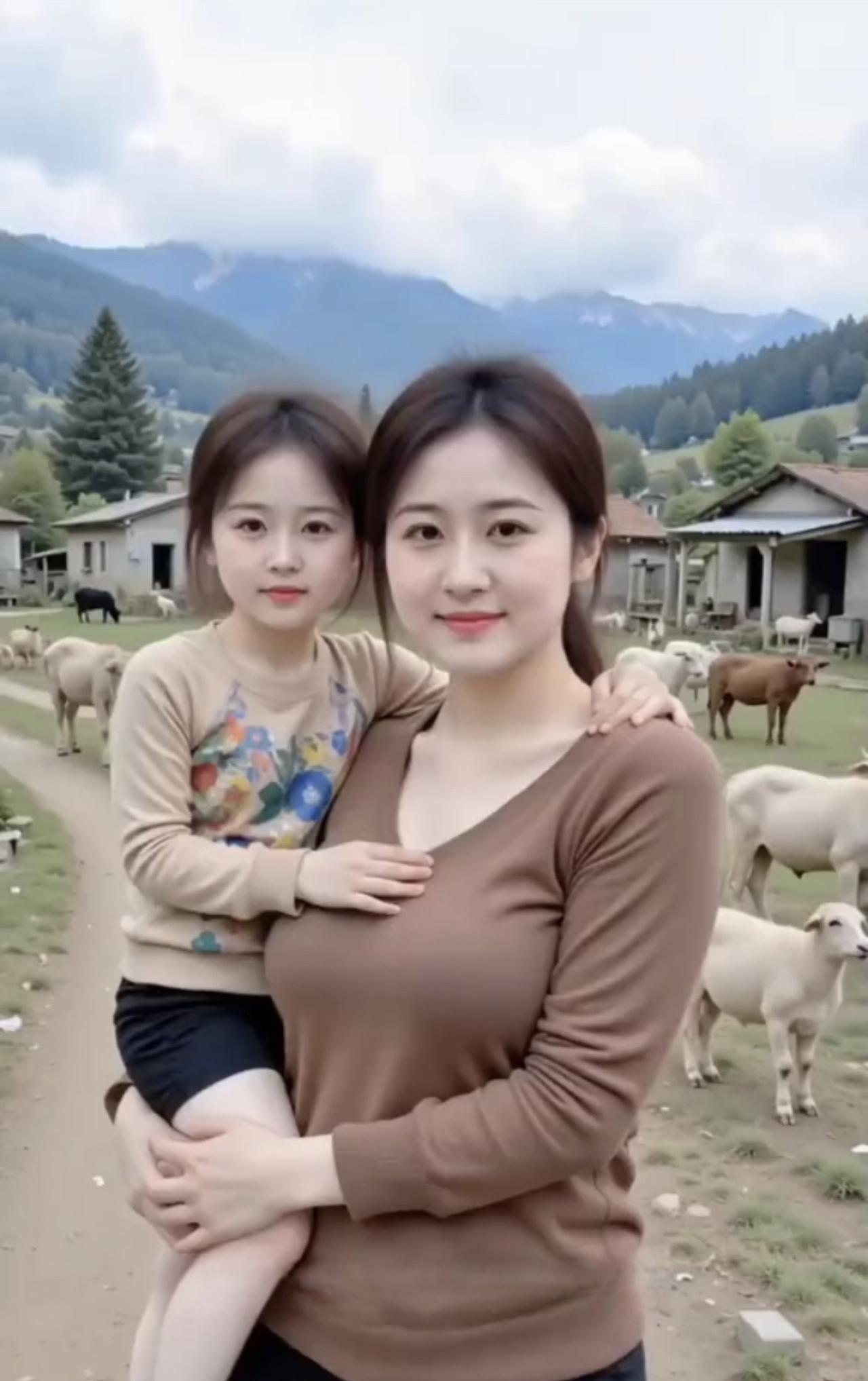 盼夫归青山如黛，羊儿在草间悠然踱步，那片宁静的村落里，她抱着女儿，目光一次次投