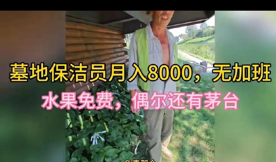 公墓保洁大爷，工资一个月8000元，一天8小时，无加班，主要工作就是打扫墓地周围