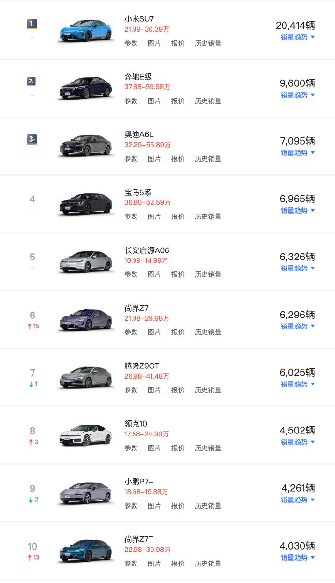6月中大型车，只有SU7过万