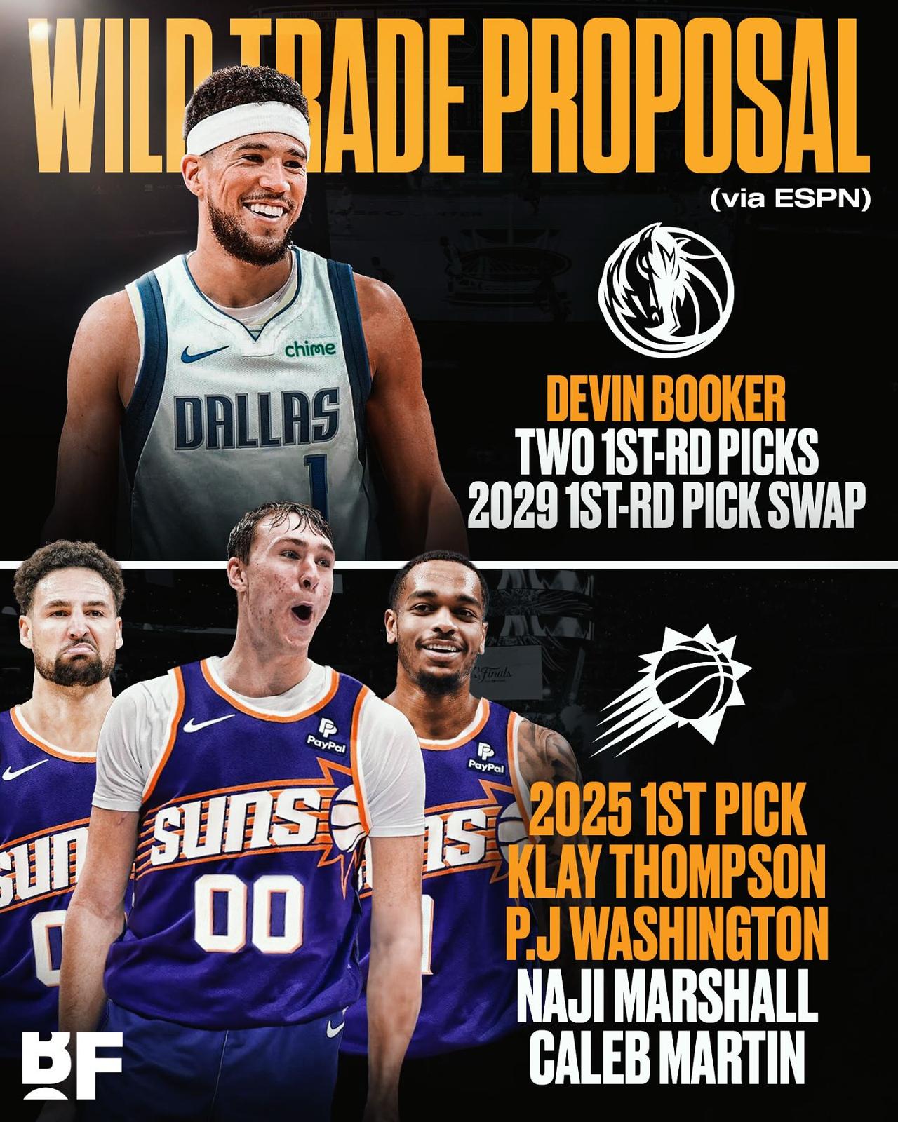 ESPN交易模拟：独行侠送出状元签，换布克！独行侠筹码：状元签+克莱+华盛顿