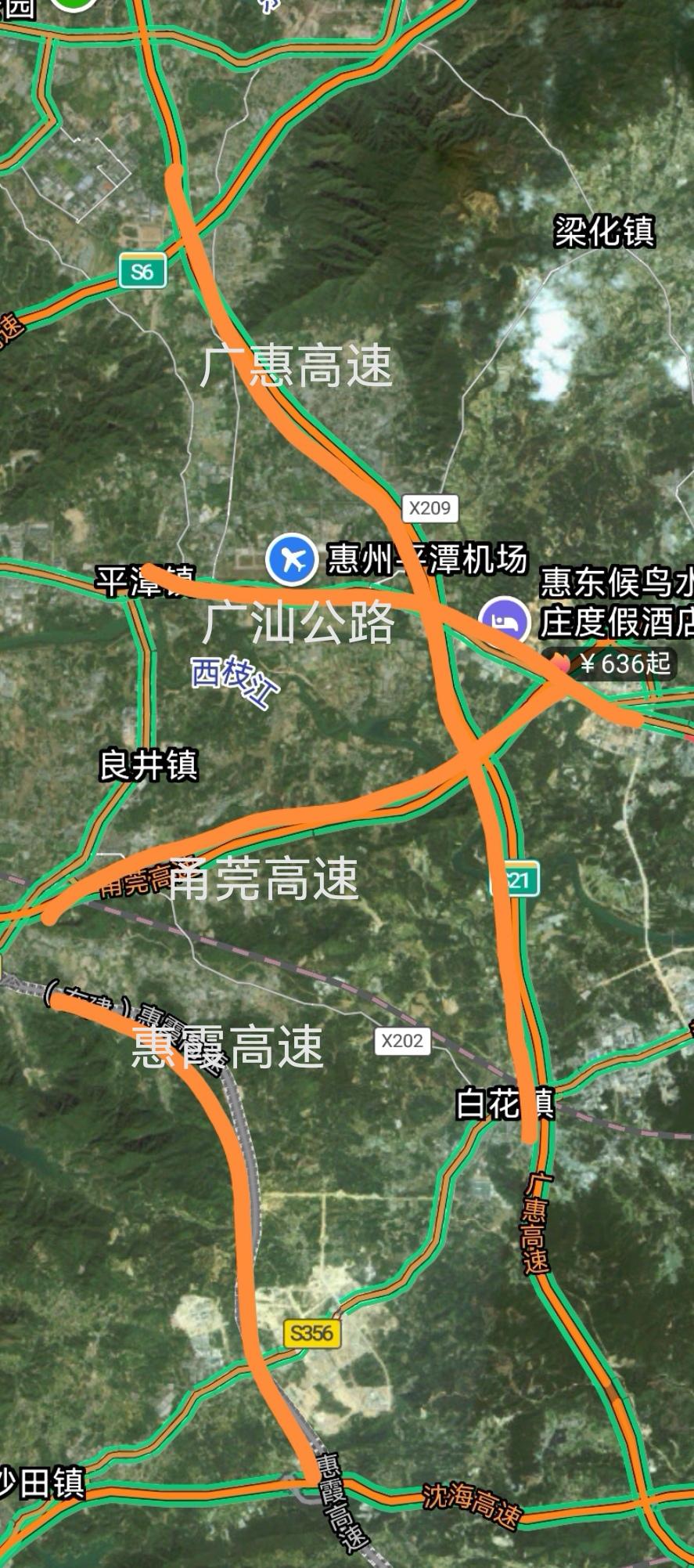 博罗县城跟惠州市区有3条高速、四条城市道路连接。惠东县城跟惠州市区也有3条高速