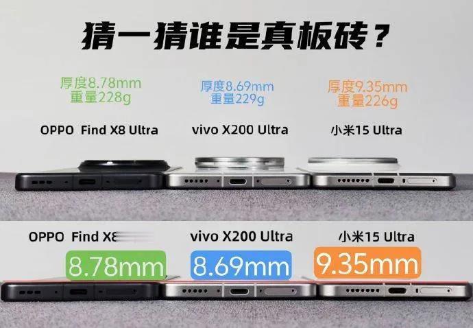三款手机Ultra厚度跟重量大比拼，小米15Ultra最厚，厚度达到9.35mm