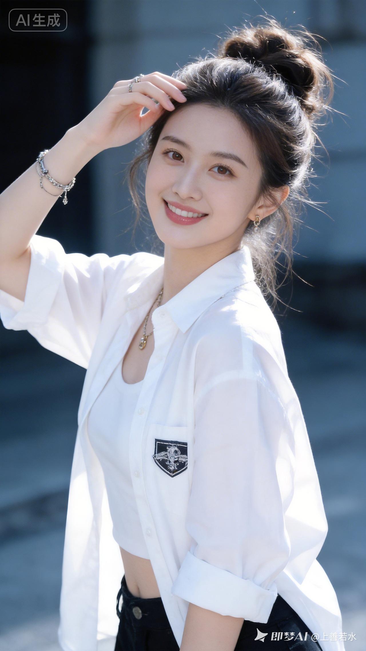 东方甜系少女，瓜子脸三庭五眼标准，冷白皮瓷感水嫩，幼态网感脸。随机妆造饰品与灵动