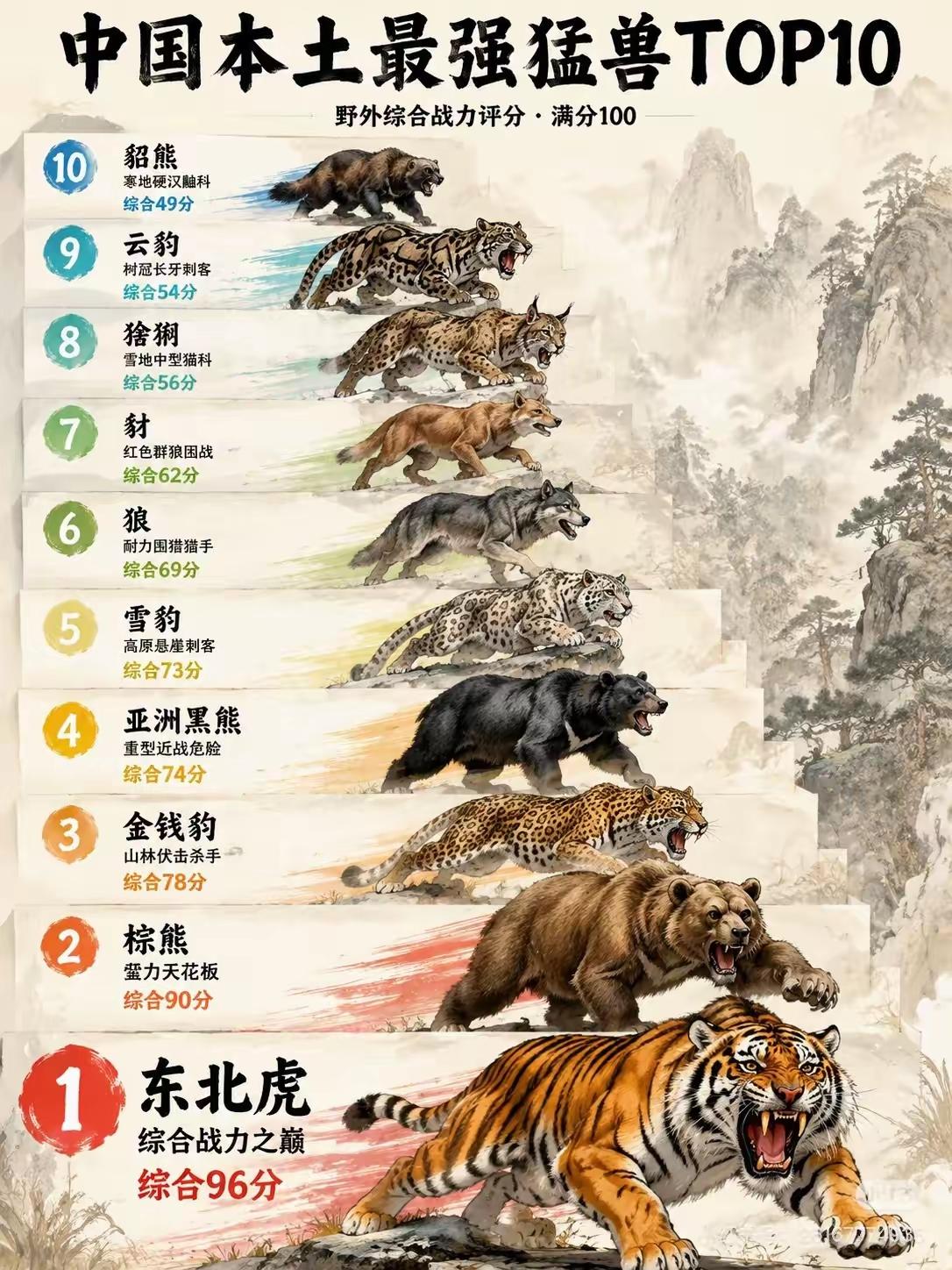 什么豺狼虎豹，什么飞禽猛兽，和人类比起来都太渺小了。看看图中的十大猛兽，还有几