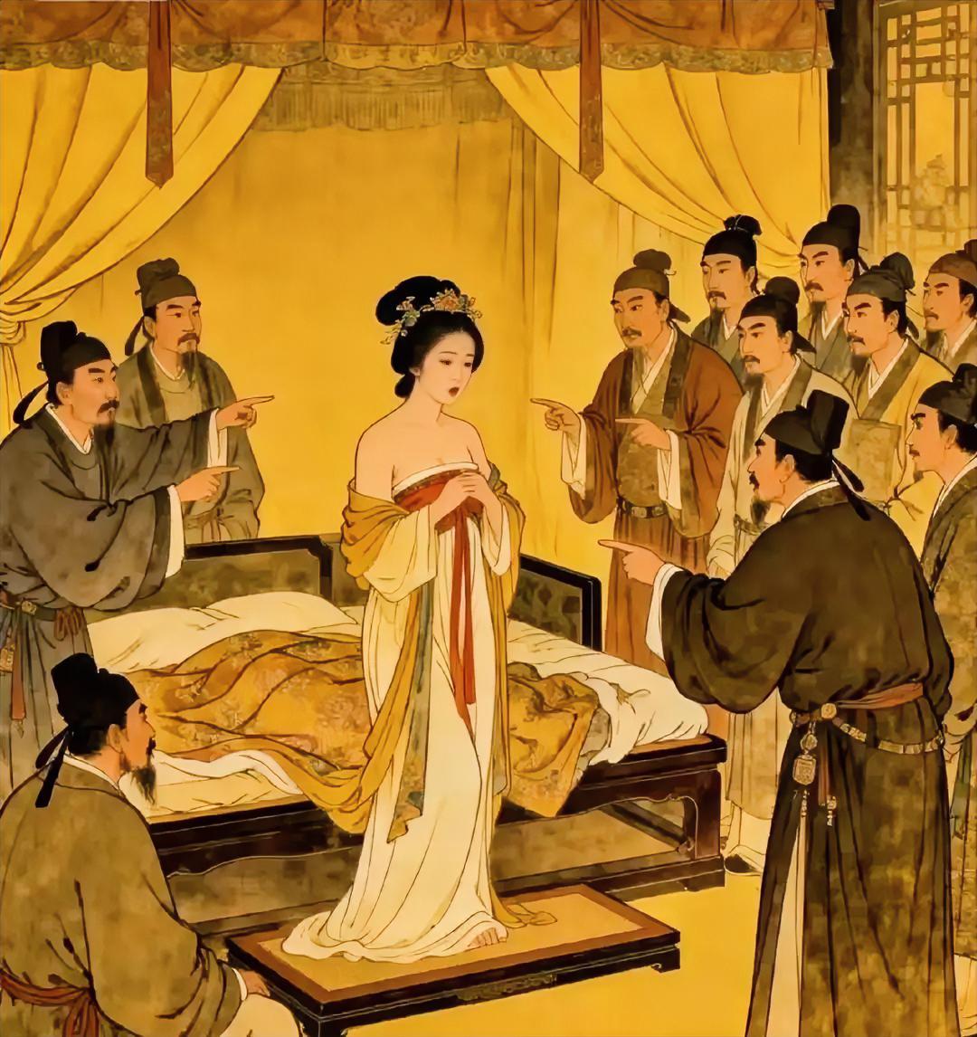 公元976年，宋太宗强行临幸小周后。不料完事后，小周后起身穿衣，竟发现10几个男