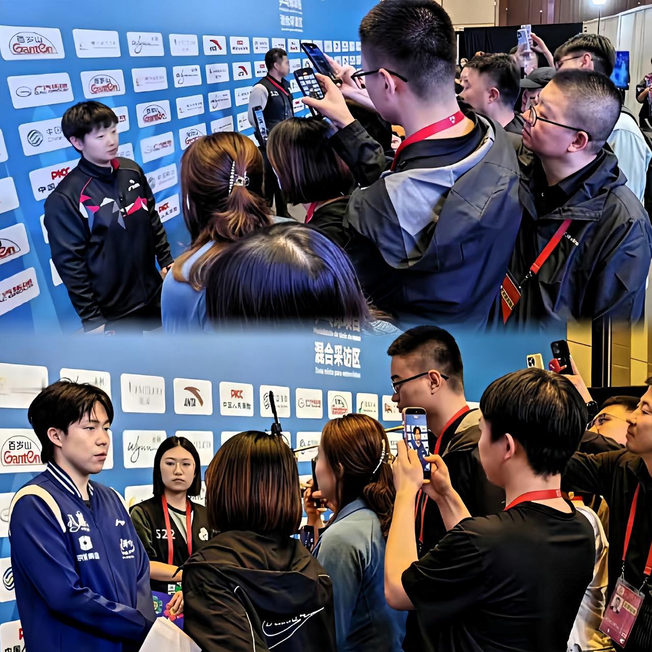 快看！两小只后台采访的截图来啦！我的天，这场面人也太多了吧！媒体老师估计