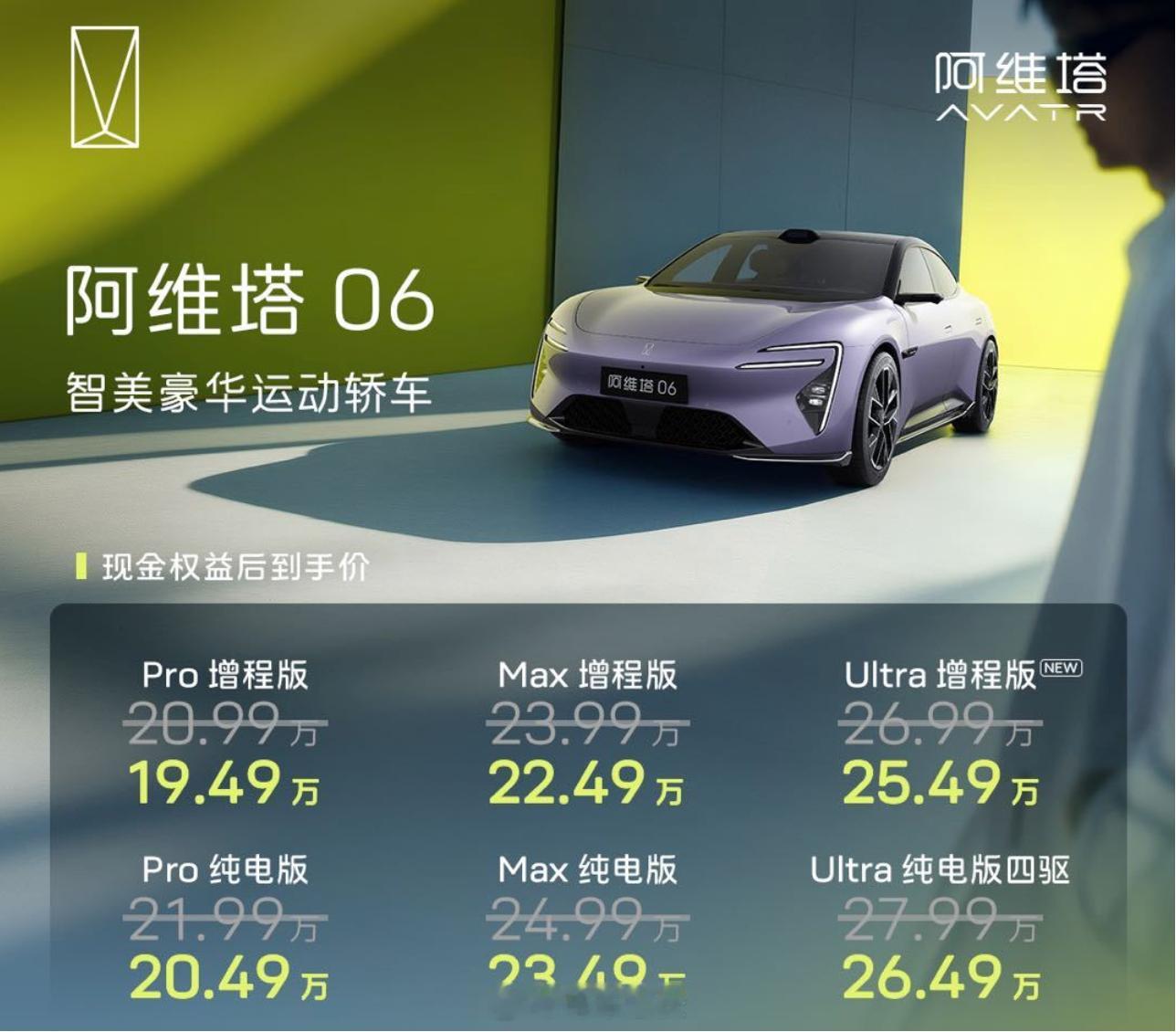 阿维塔新增了带45度大电池的Ultra增程版，Pro版和Max版也可以选装这块电