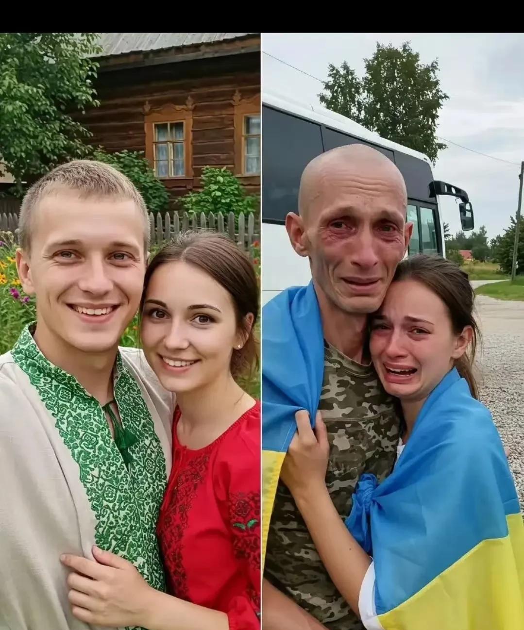 乌克兰士兵被俘前后对比，上战场前是情侣，战后变父女！网上看到乌克兰士兵被俘前后