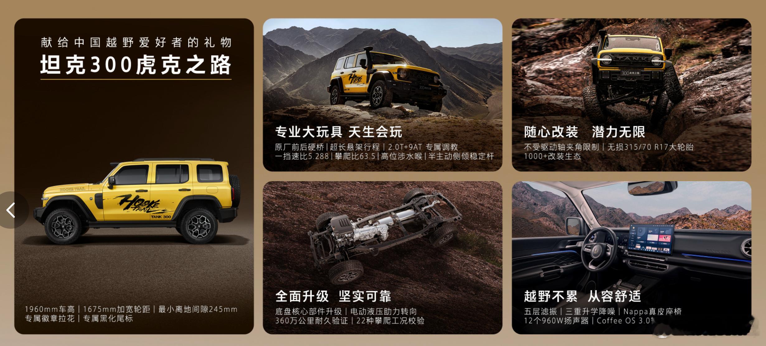坦克300虎克之路上市，25万，首发限量300台。这是真正的硬核越野车，前后硬