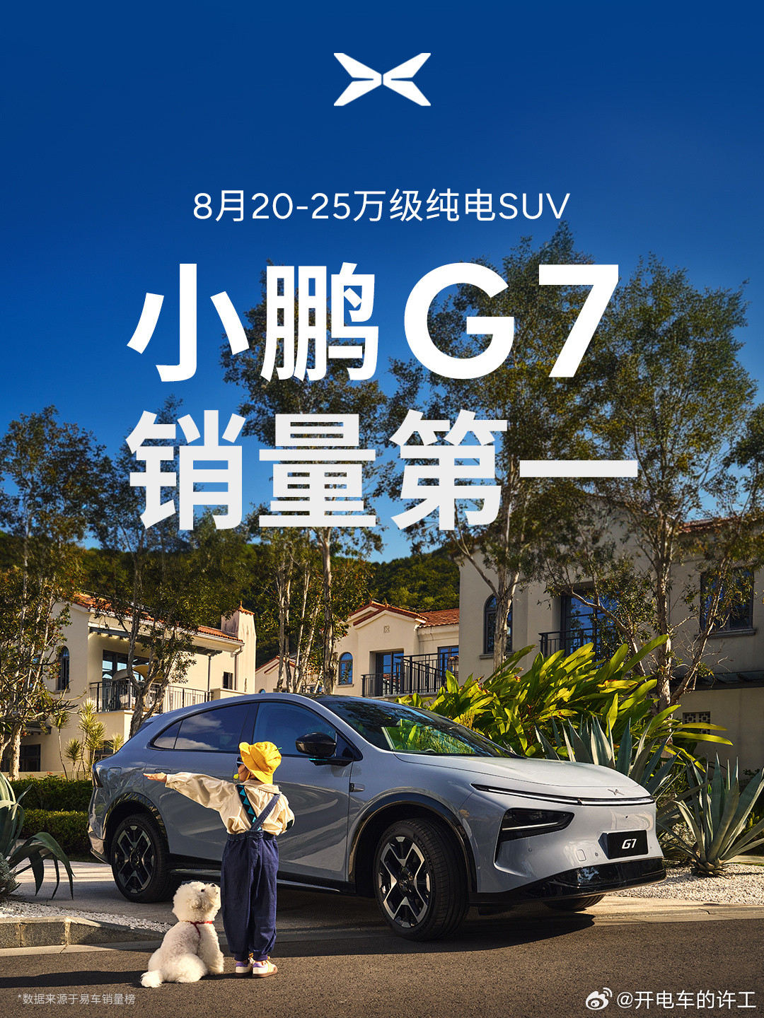 交付后的第一个完整月，小鹏G7拿下了销量第一！8月是小鹏G7上市开始交付后第一个