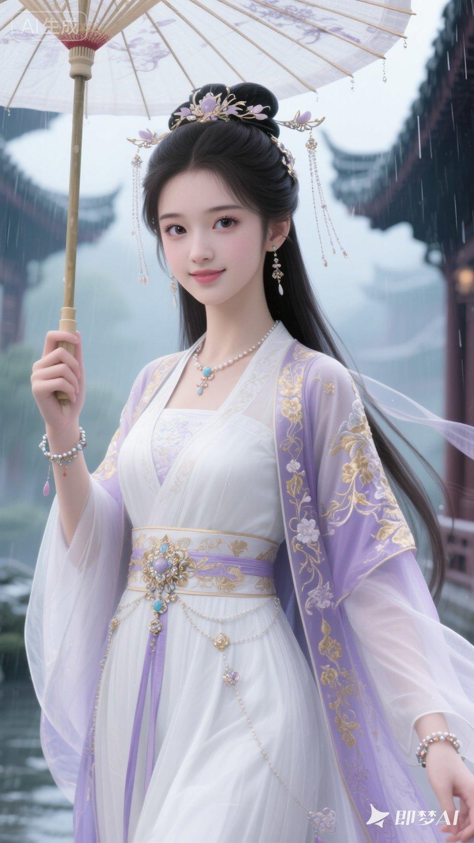 雨中仙子，古风唯美，撑伞漫步，如梦如幻。