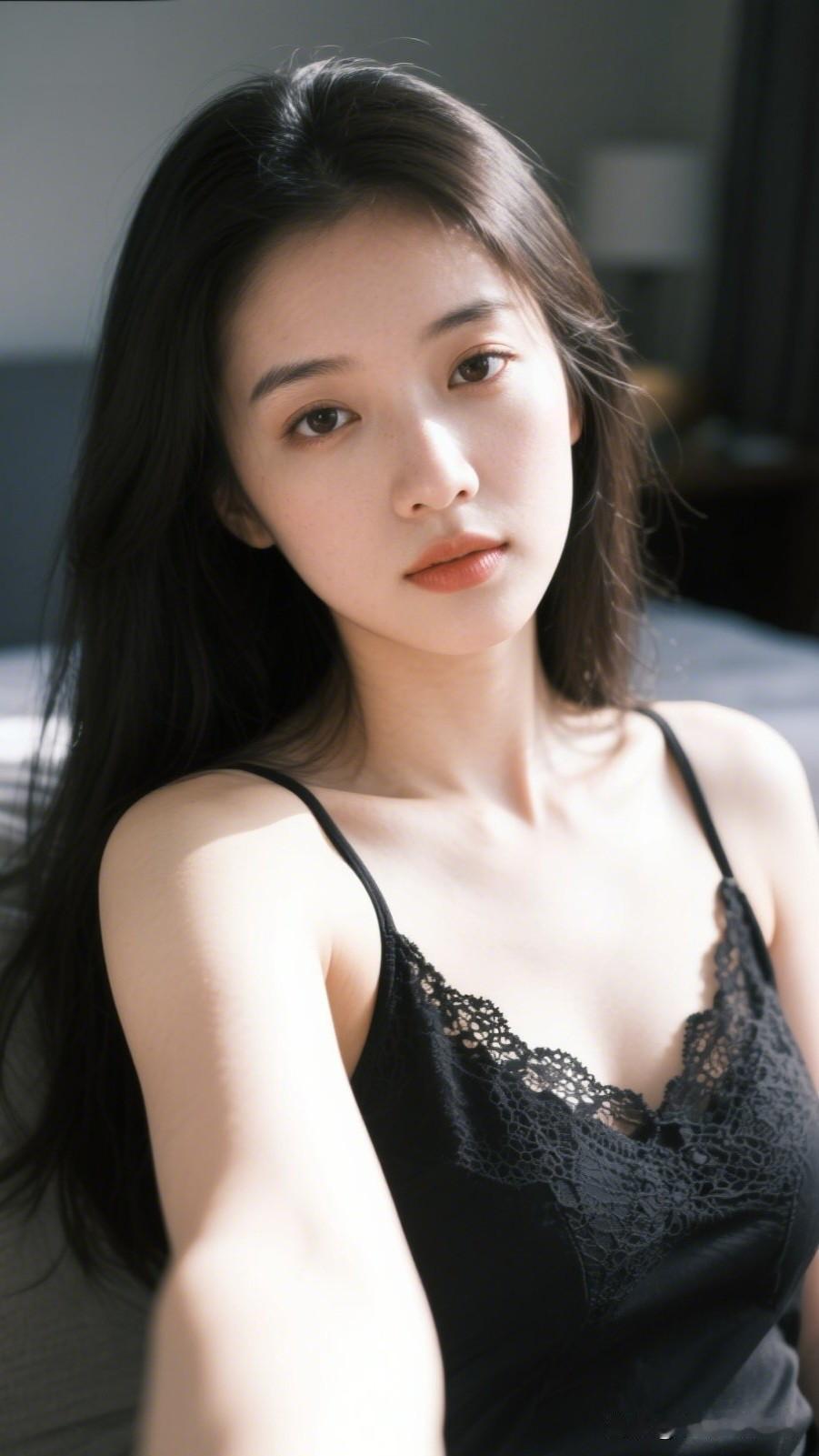 黑衣美人，静坐思悠。记录生活，分享美的瞬间黑发美人，优雅蕾丝，静谧时光