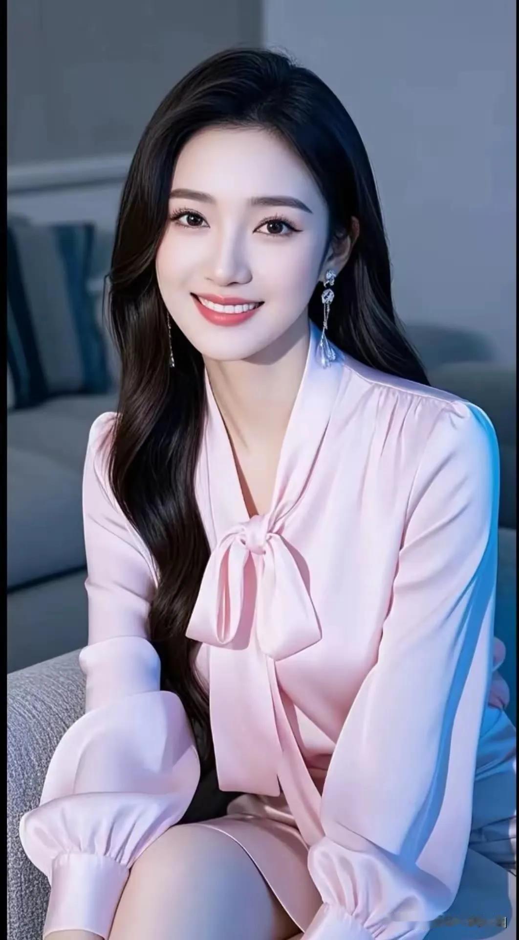 温柔甜美的粉色连衣裙，搭配精致耳环，散发优雅气质。