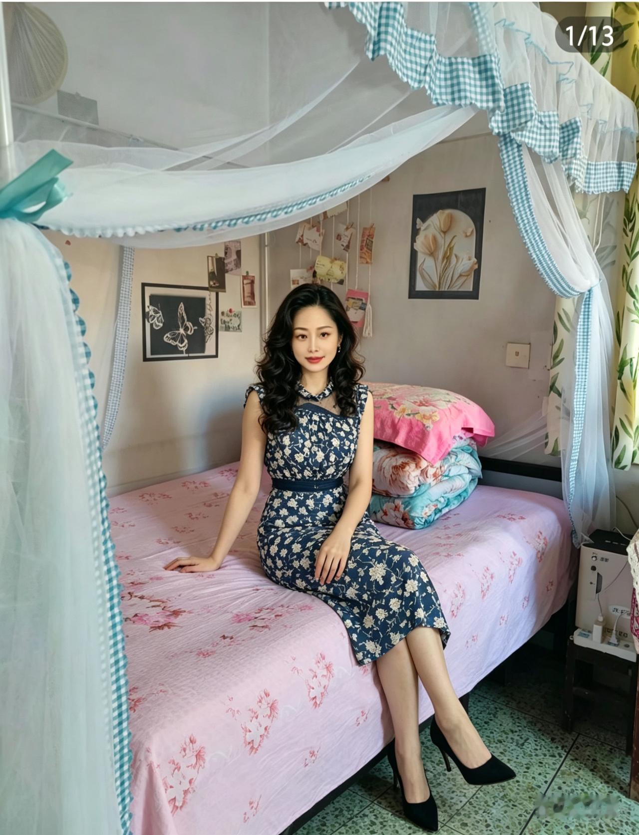 优雅蓝花裙，甜美少女心，梦幻小窝里，有个心爱郎，陪我静享美好时光。🌸💃🏻