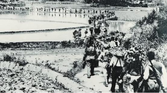 抗战中，新四军老虎团一字排开行军，队伍足有7里长，此时高粱地忽窜出一人大喊：有日