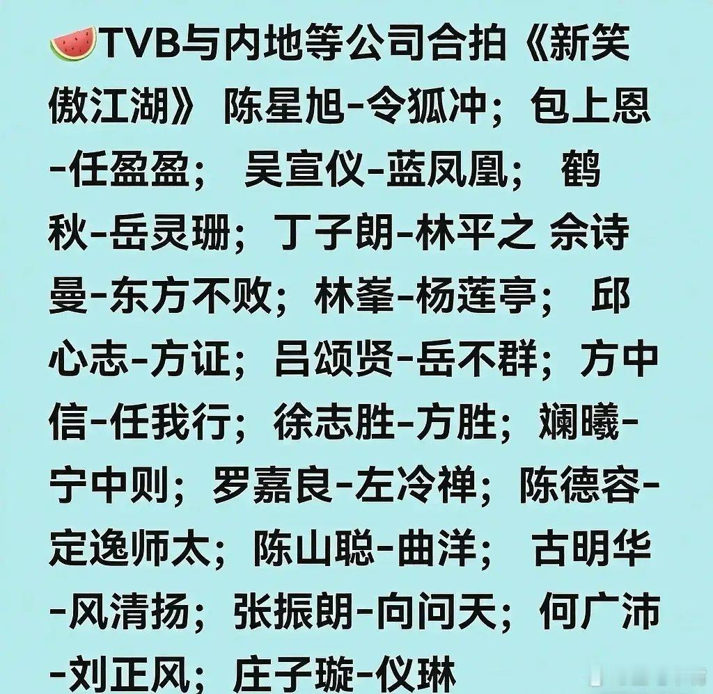 新笑傲江湖吃瓜🍉TVB内地合拍《新笑傲江湖》阵容确定，预计上半年开机！令狐冲