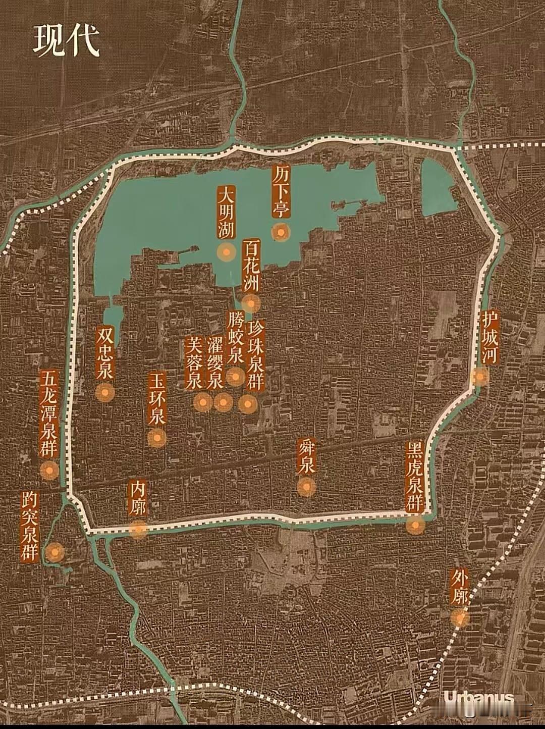 济南古城图四大泉群