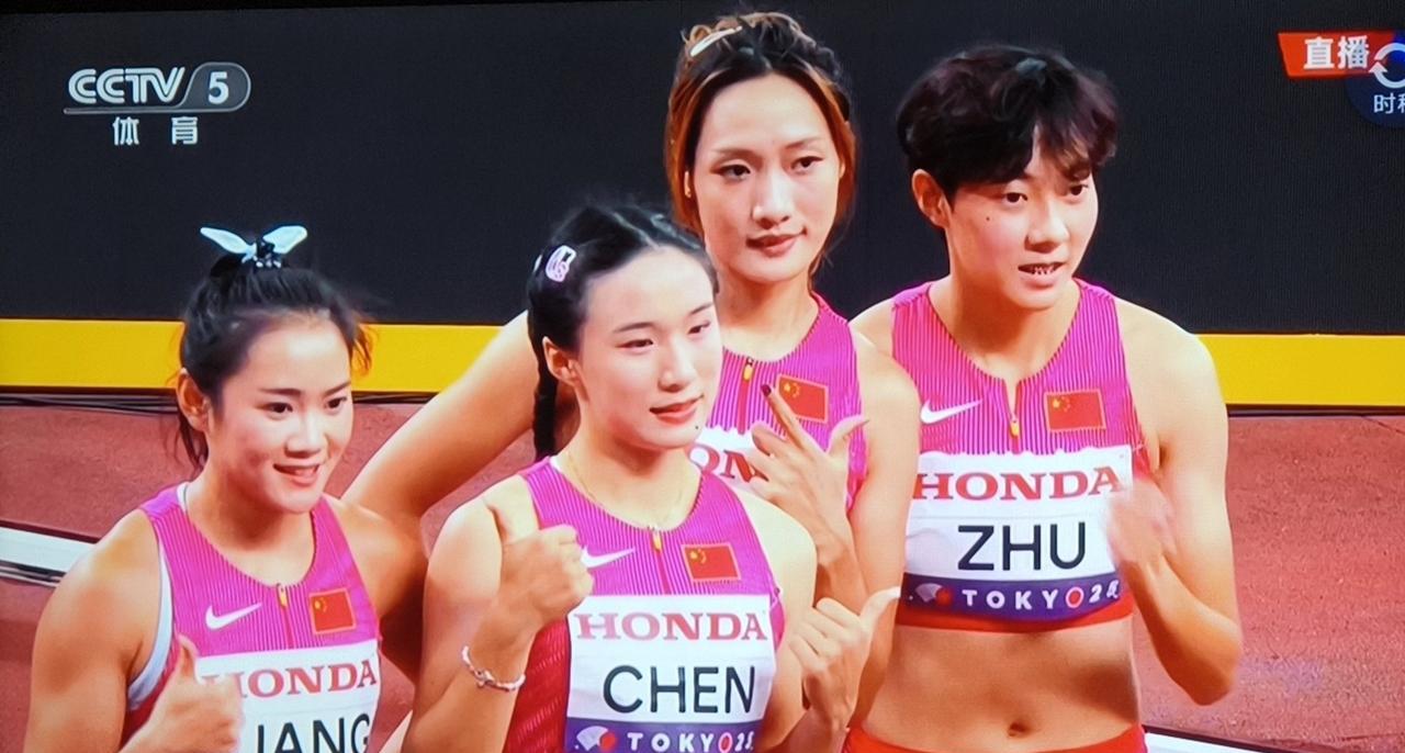 刚刚结束的东京田径世锦赛女子4×100米接力预赛，中国队由梁小静、李玉婷、朱俊颖