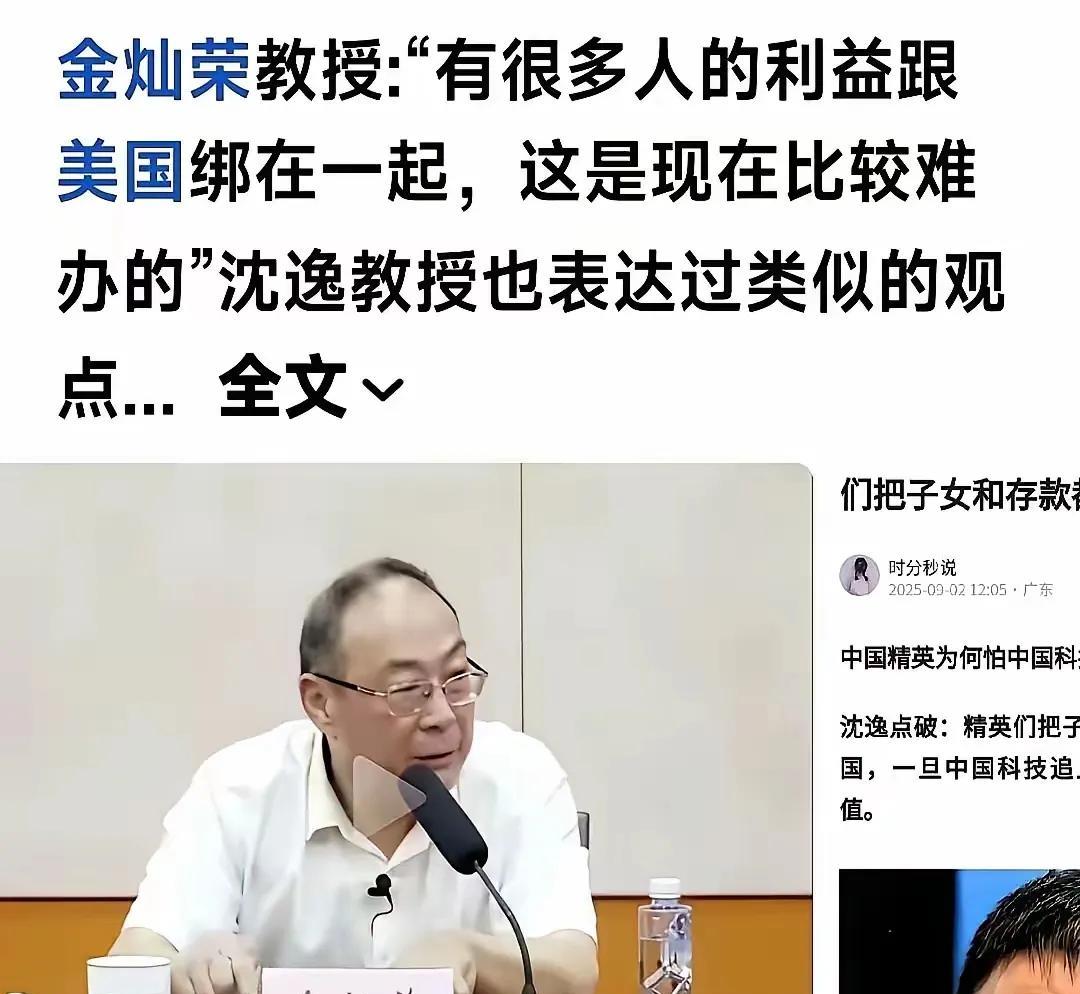 🌞金灿荣教授说，中国好多人的利益和美国绑在了一起，这事现在比较难办的，金教