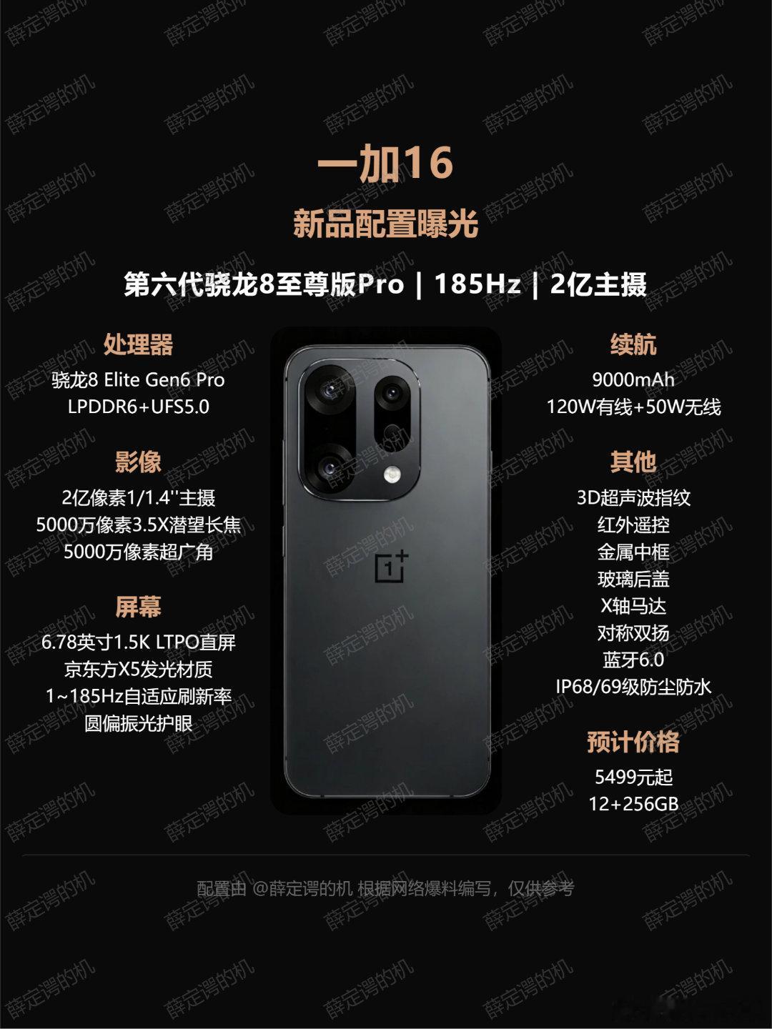 一加16爆料，2nm芯片+2亿主摄跟进185Hz预计搭载第六代骁龙8至尊版Pr