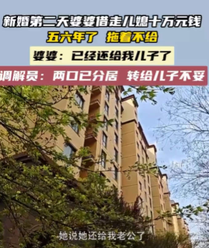 女子刚办完婚礼，结果第2天，就让婆婆借走了10万，她跟女子说可以随时还，结果在她