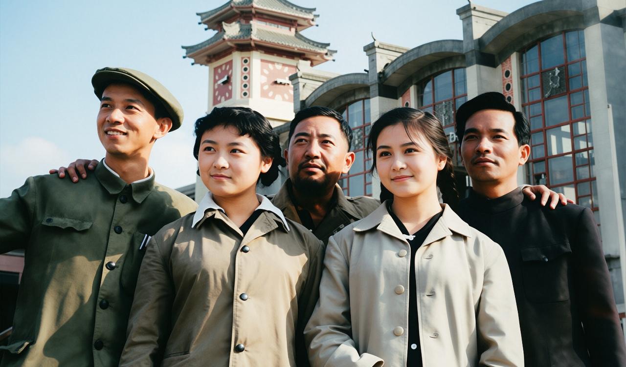 1959年，杨丽坤和朱一锦在拍摄《五朵金花》的合影，青春同框，命运却天差地别