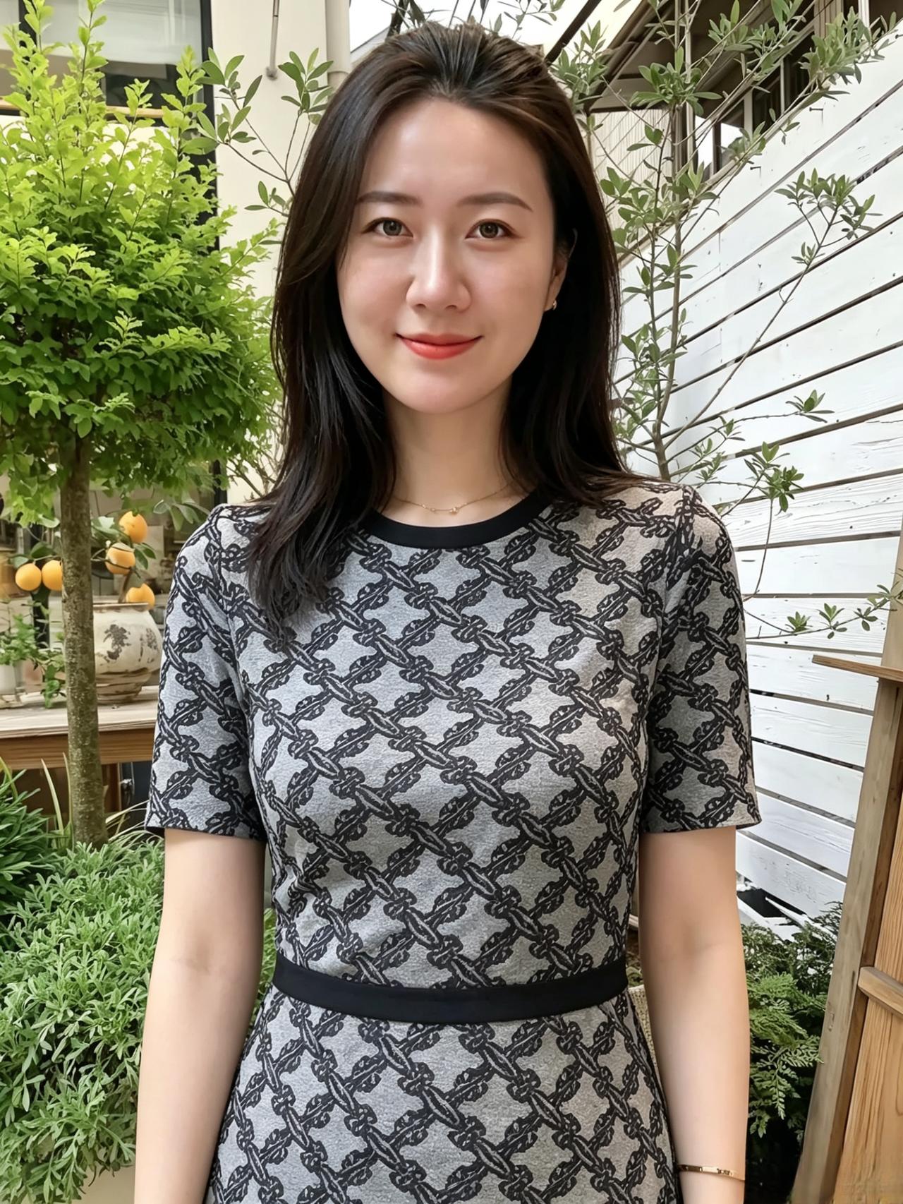 裙裾衔墨色，浅笑胜芳菲。一抹春山远，明眸映翠微。