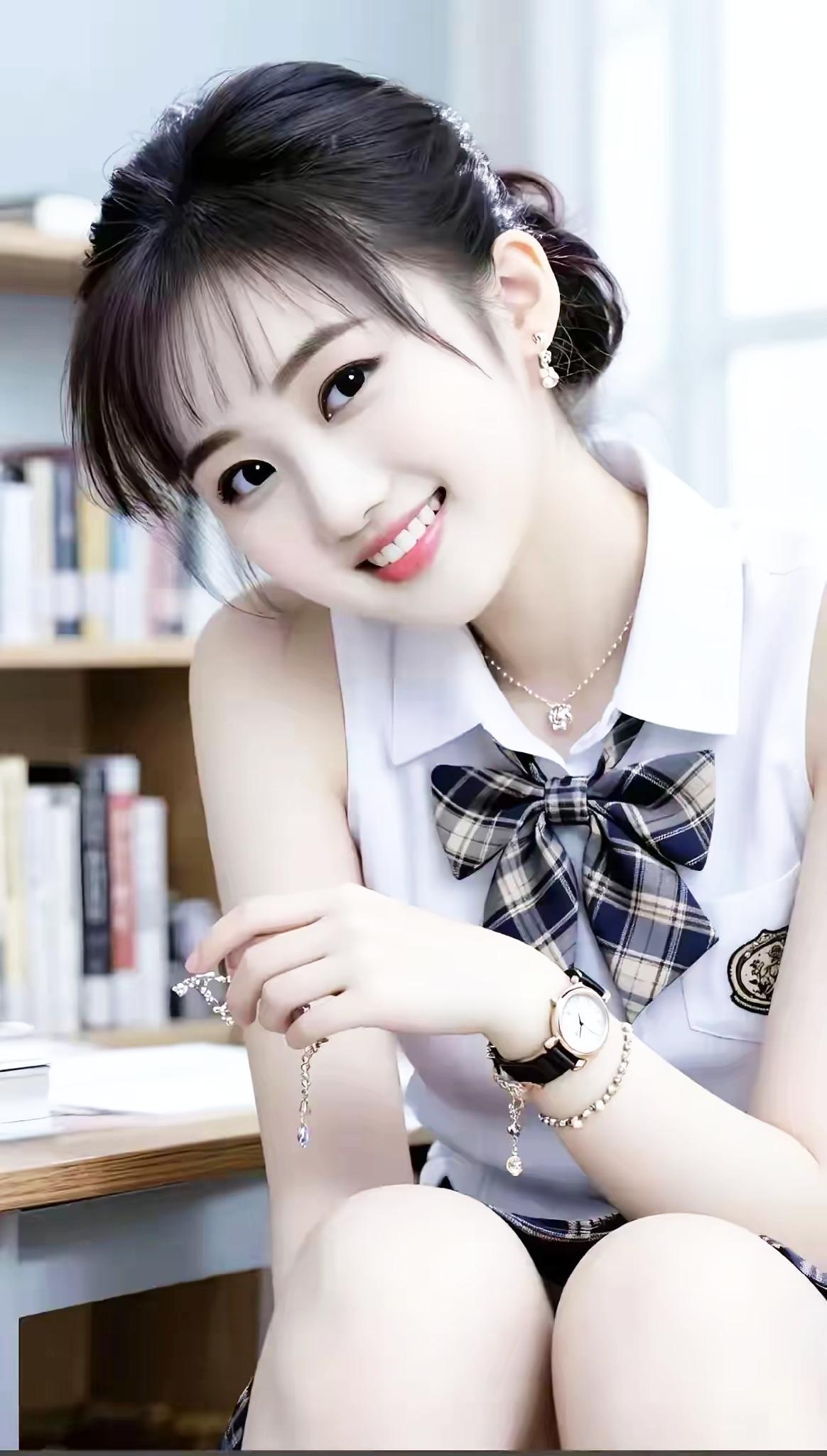 元气少女，微笑如花，书香气息扑面而来！🌸📚✨