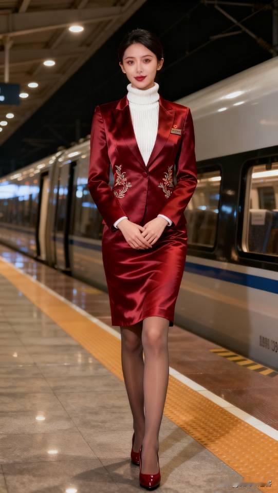 记录我的2026身穿红色职业套装裙的高铁女乘务员。靓丽乘务员美女壁纸气质美女