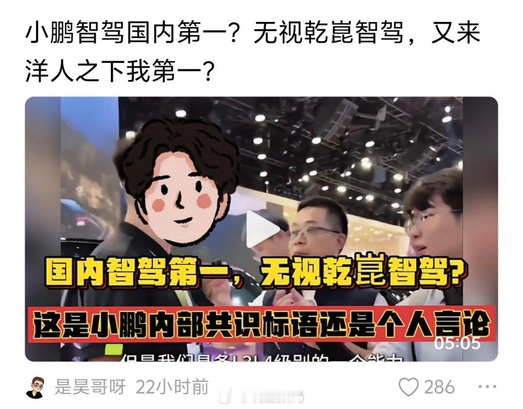 有自媒体去采访小鹏的销售，他说了一句小鹏国内智驾第一结果这几天已经看到很多声讨他