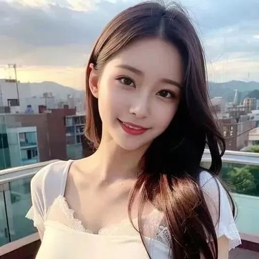 城市天际线下的甜美少女，微笑如阳光般灿烂。