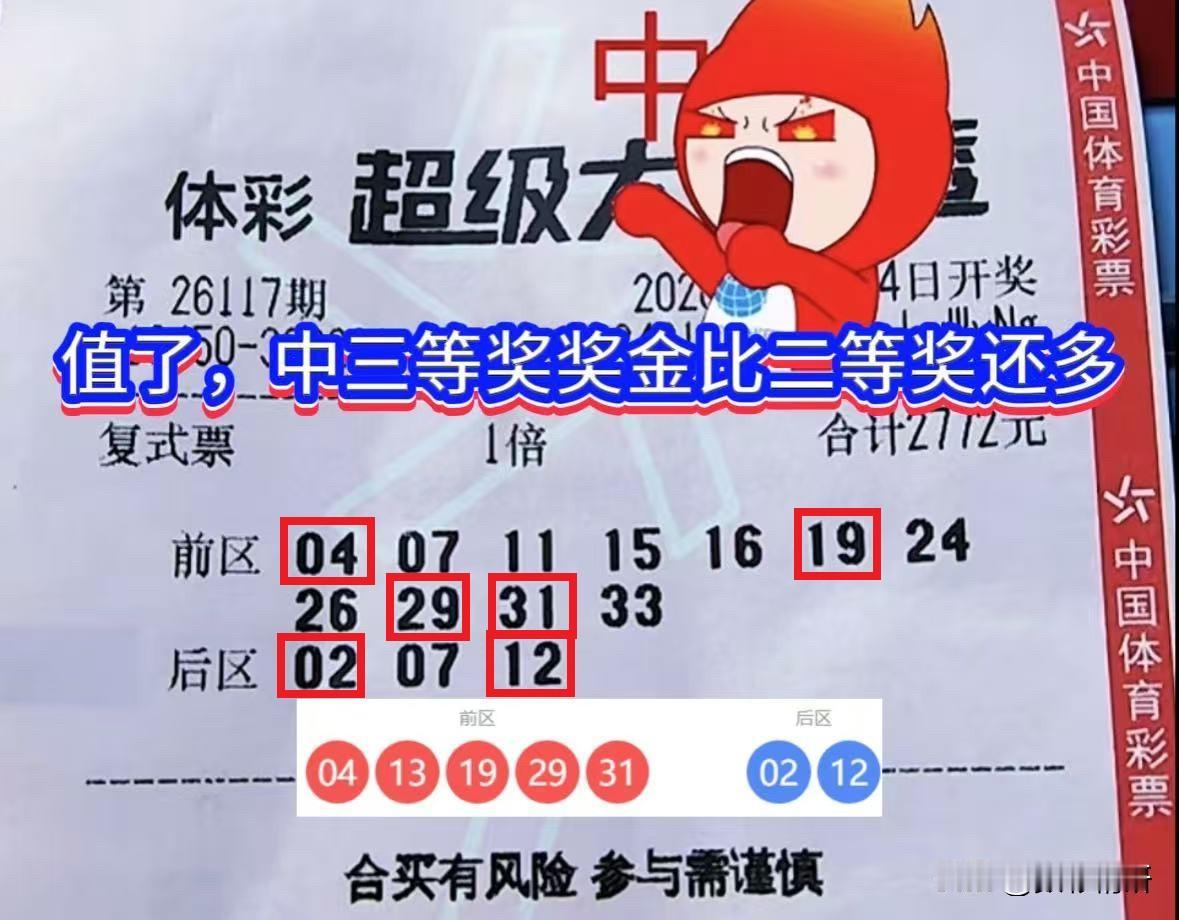 少见！中了三等奖总奖金竟比二等奖还高。大乐透26117期出现难得一见的情况！
