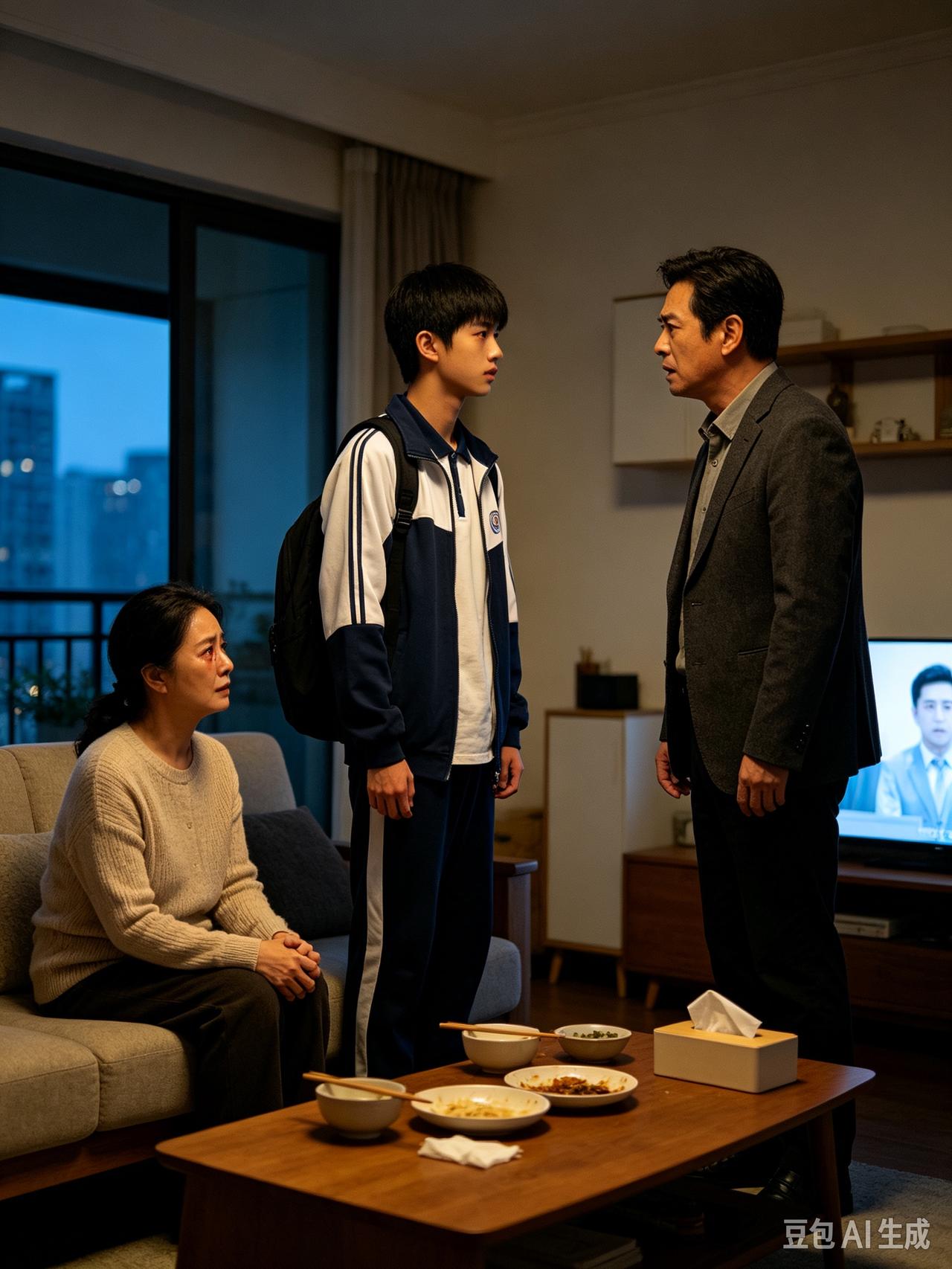 爸爸有外遇要和妈妈离婚，儿子对爸爸说：“你和妈妈离婚可以，但是我有条件。”晚