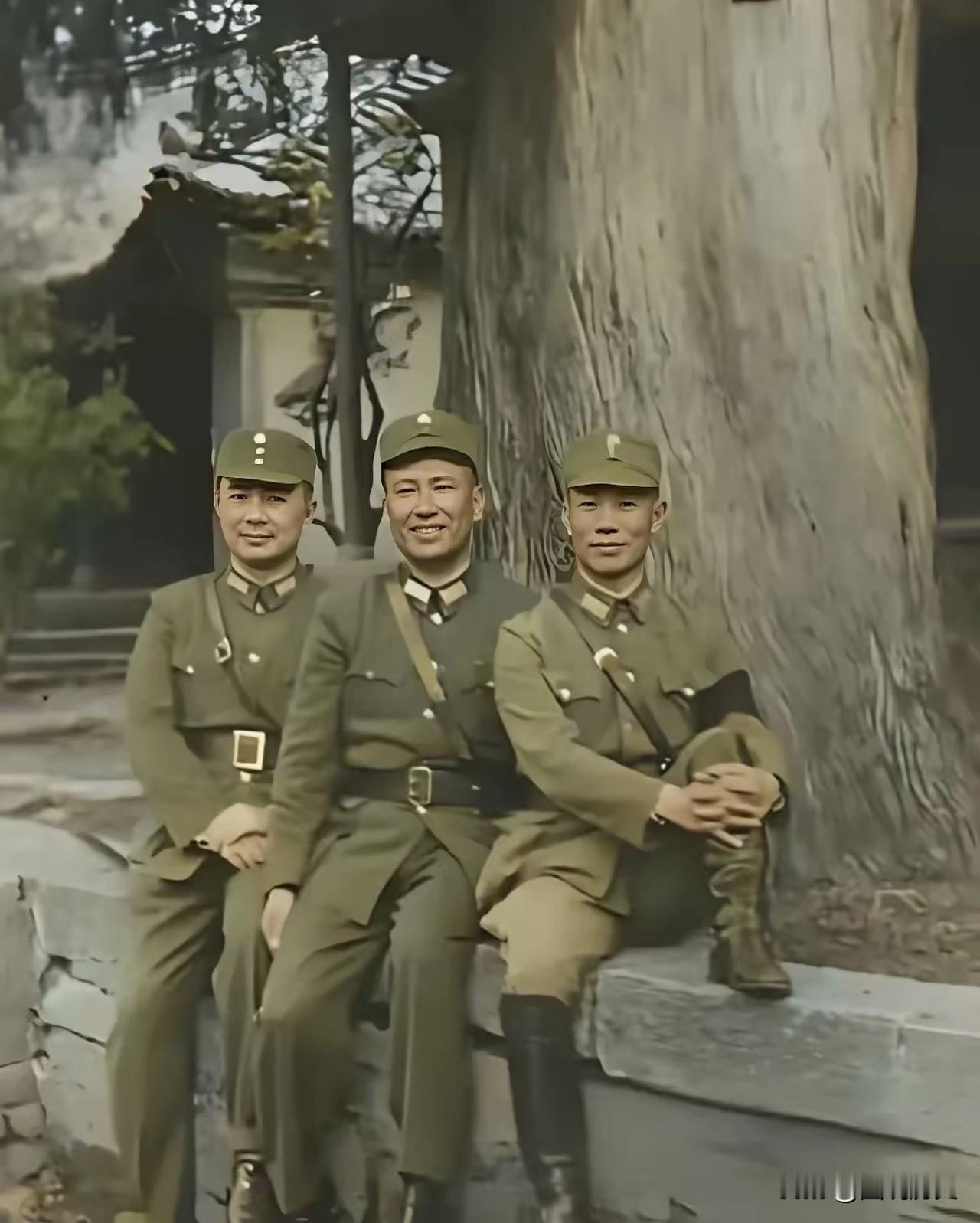 这张珍贵合影拍摄于1943年，在云南昆明三位抗日名将在黑龙潭那棵千年古树旁留下这