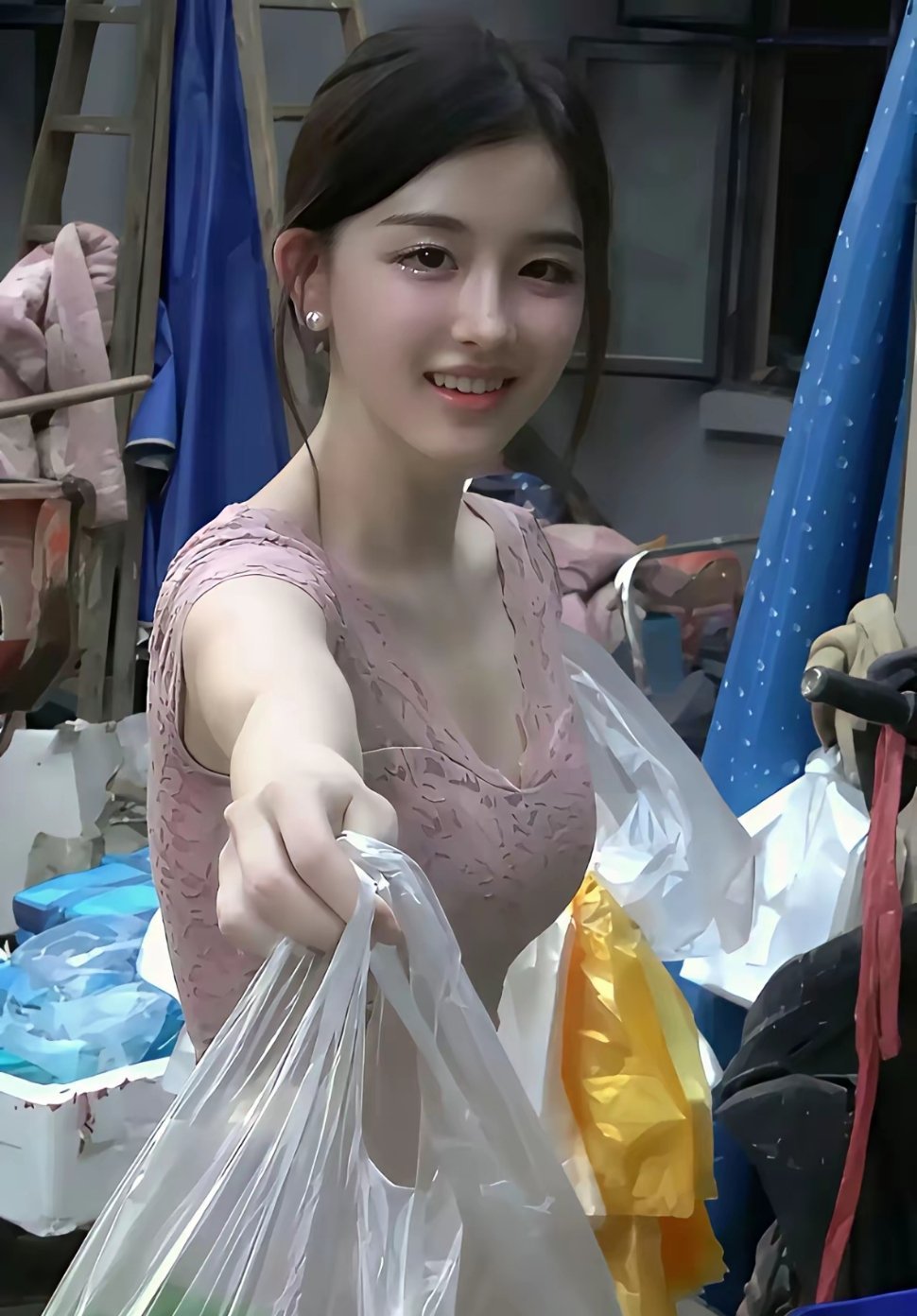 这么漂亮的女孩竟然在这里卖菜