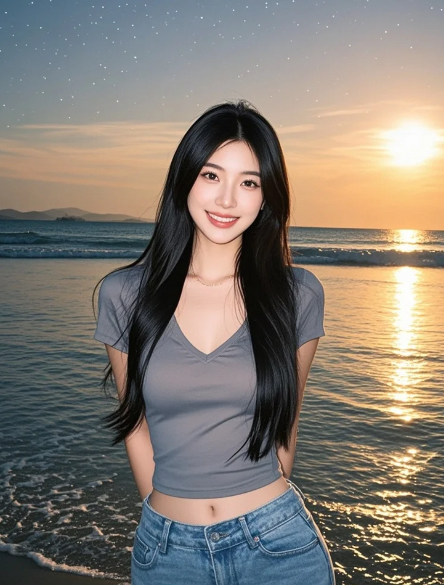 海边的她，是傍晚最美的风景