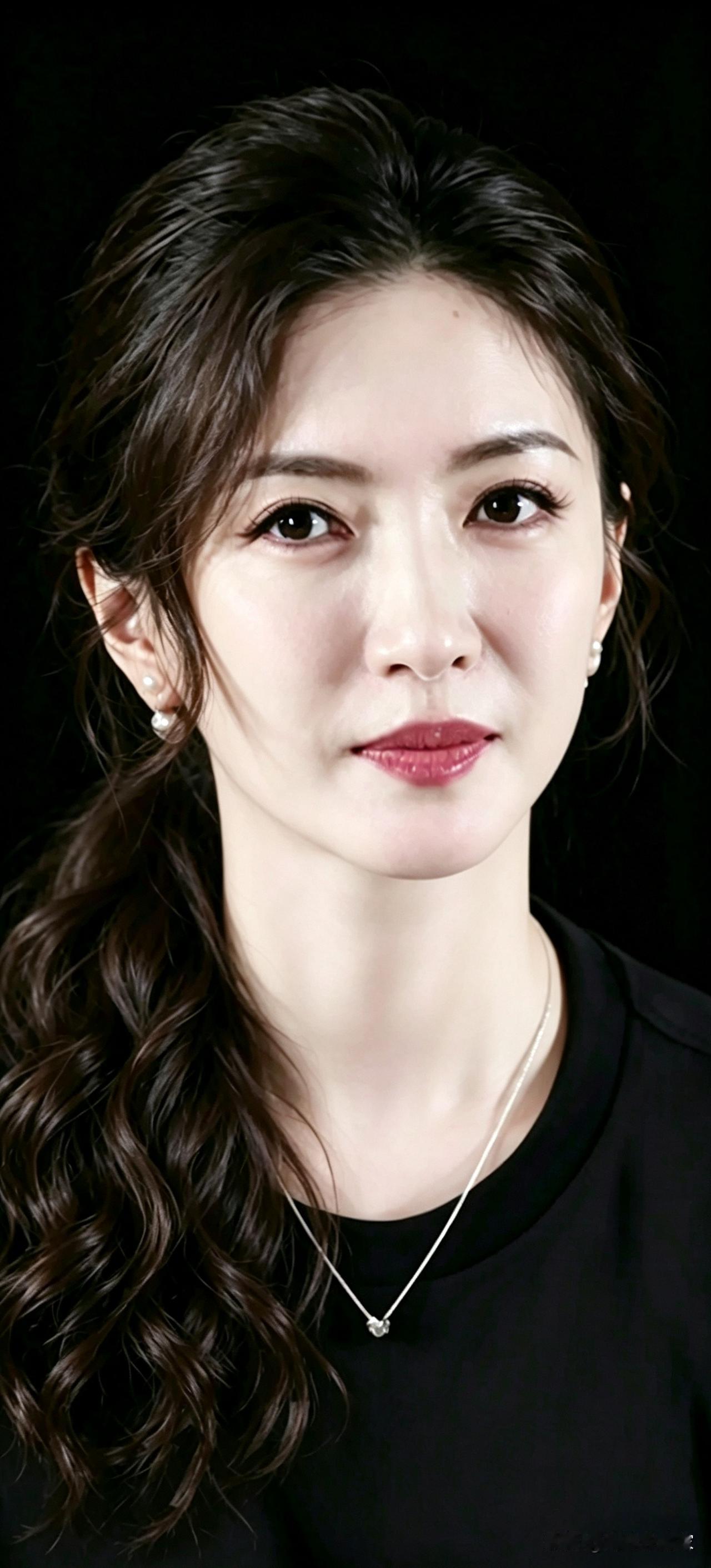 马尾辫美女（52）江疏影：卷曲的马尾柔婉垂落肩头，丝丝卷发灵动蓬松，衬得面容