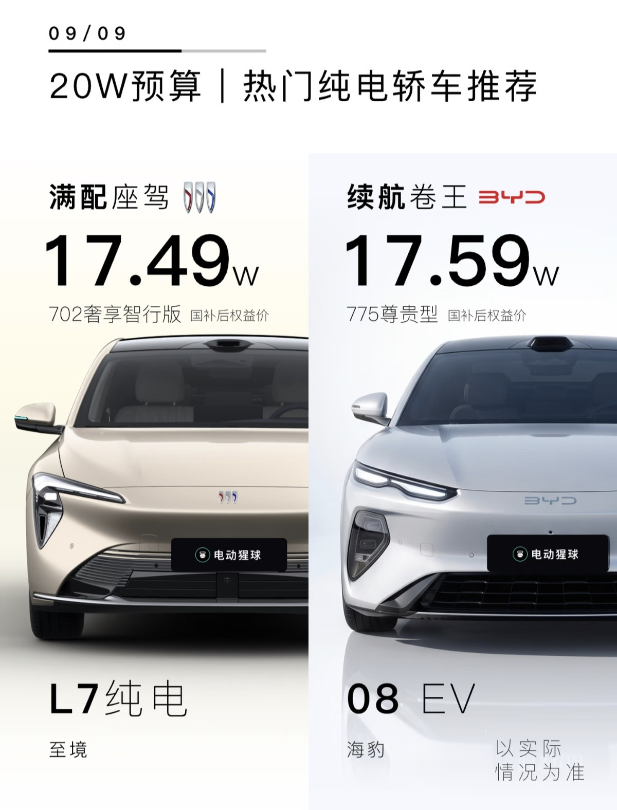 20万预算，别克至境L7纯电对比比亚迪海豹08EV。20万以内纯电家轿市场现在内卷十分激烈，别克至境