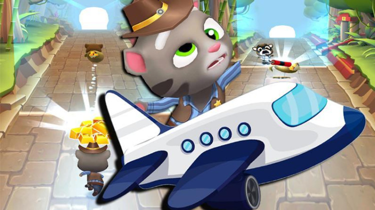 汤姆猫跑酷【388】升级牛仔飞机,收集金条