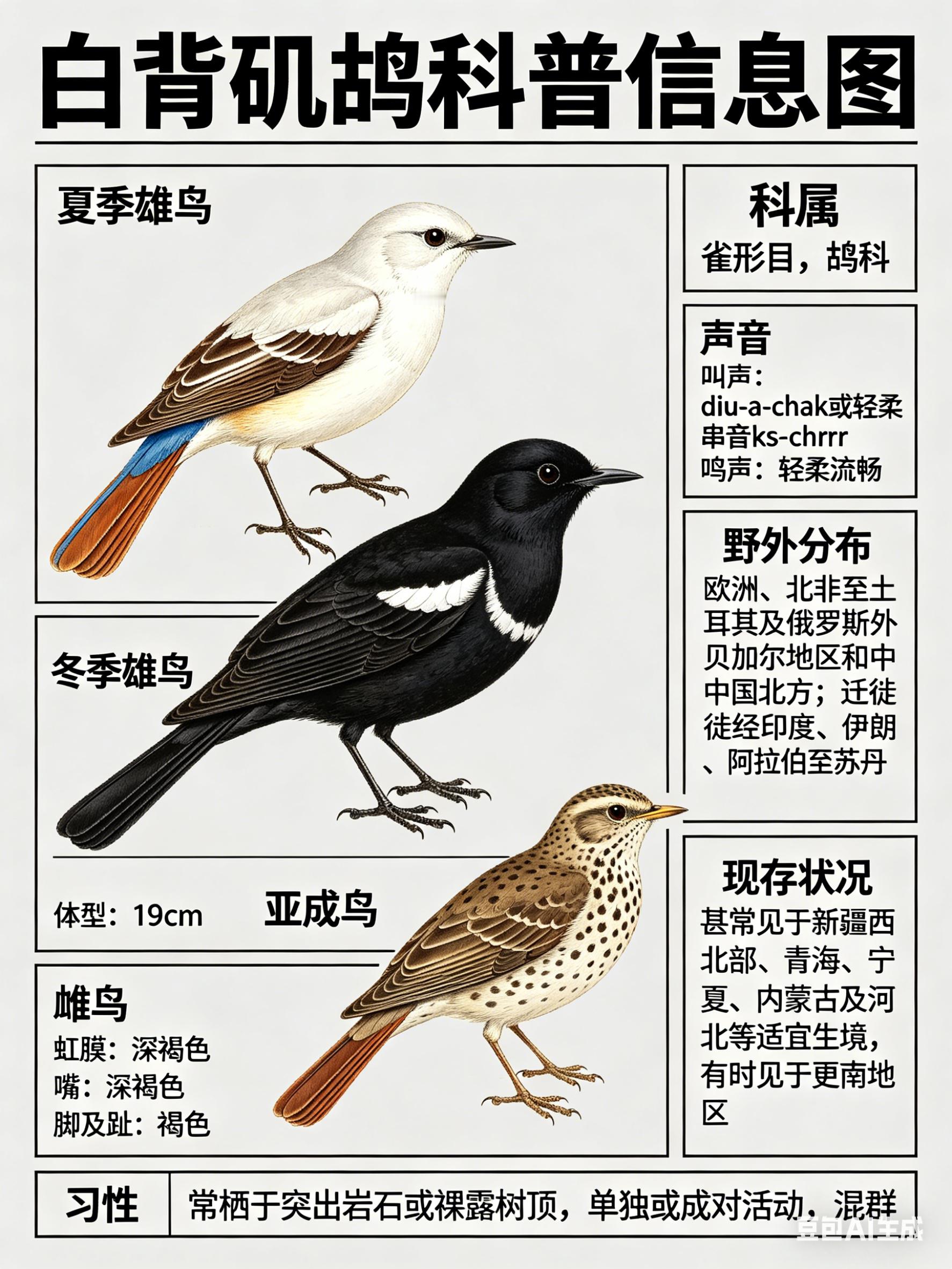 鸟类朋友图鉴白背矶鸫·科属：雀形目，鸫科。·外形特征：体型略小（19cm）的矶