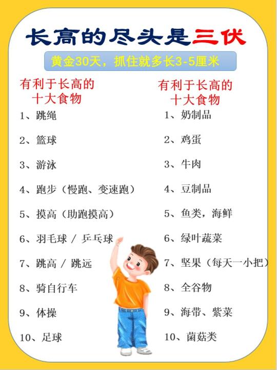 孩子长高，这些运动和食物是关键