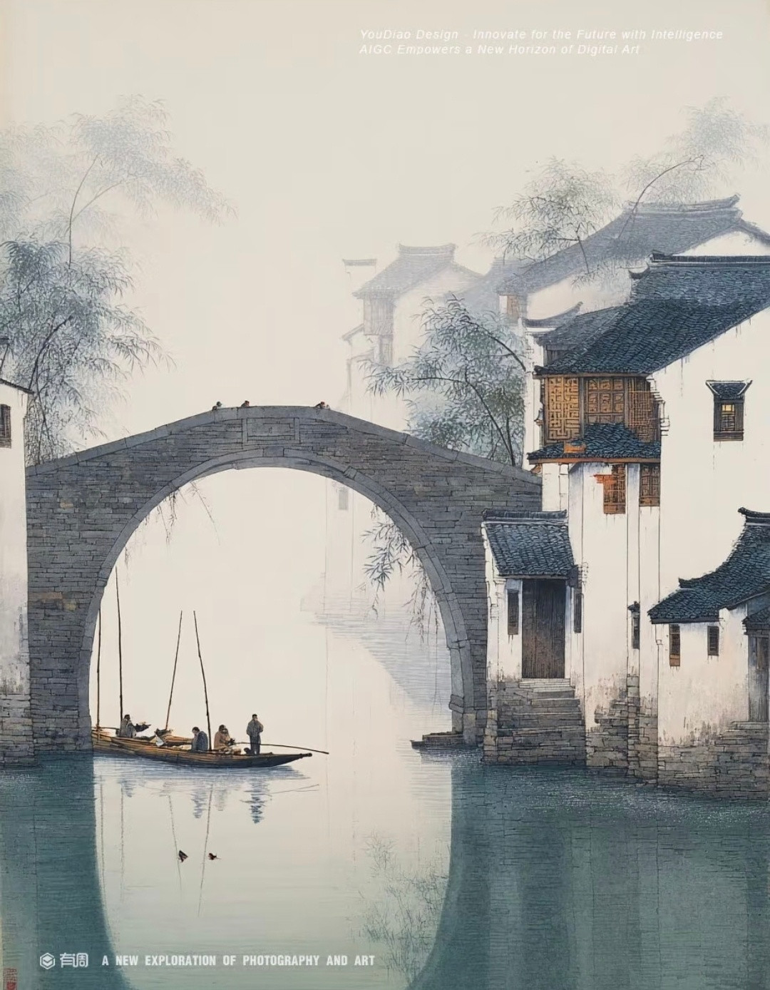 “一拱石桥横碧水，炊烟几户枕江南…”