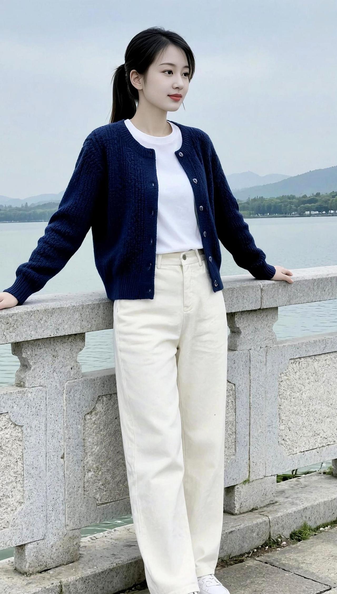 河畔生活照甜美女孩清纯甜美休闲减龄穿搭优雅气质