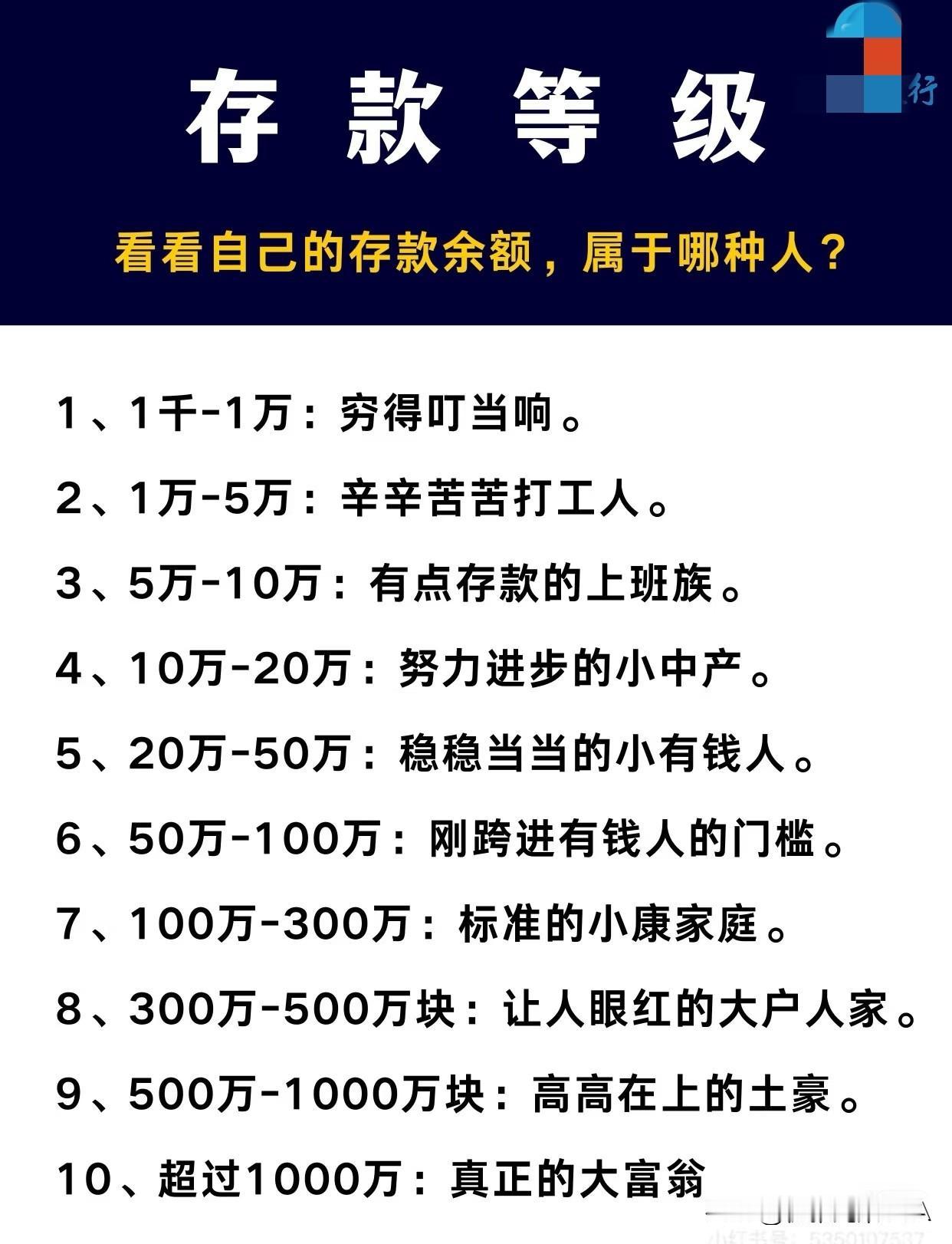 存款等级表！快来看看你属于哪种人☞☞☞这份存款等级表太真实了，咱们对号入座