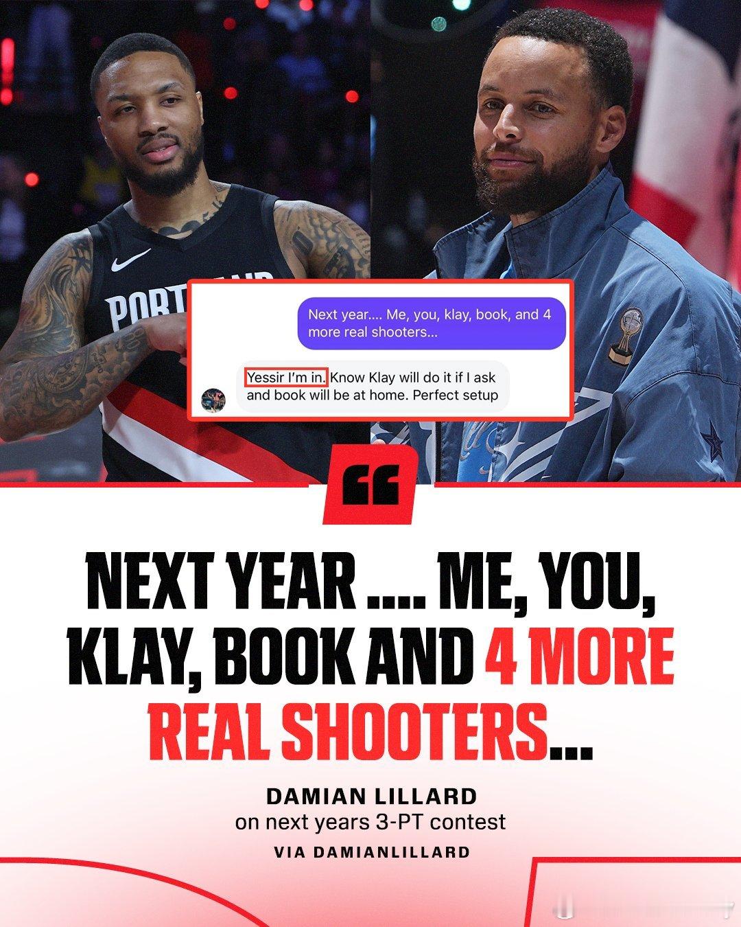 期待2027年？？利拉德透露他与斯蒂芬库里的聊天信息🧐利拉德：“明年……你、克