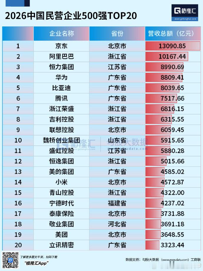 2026中国民营企业500强TOP20​​​