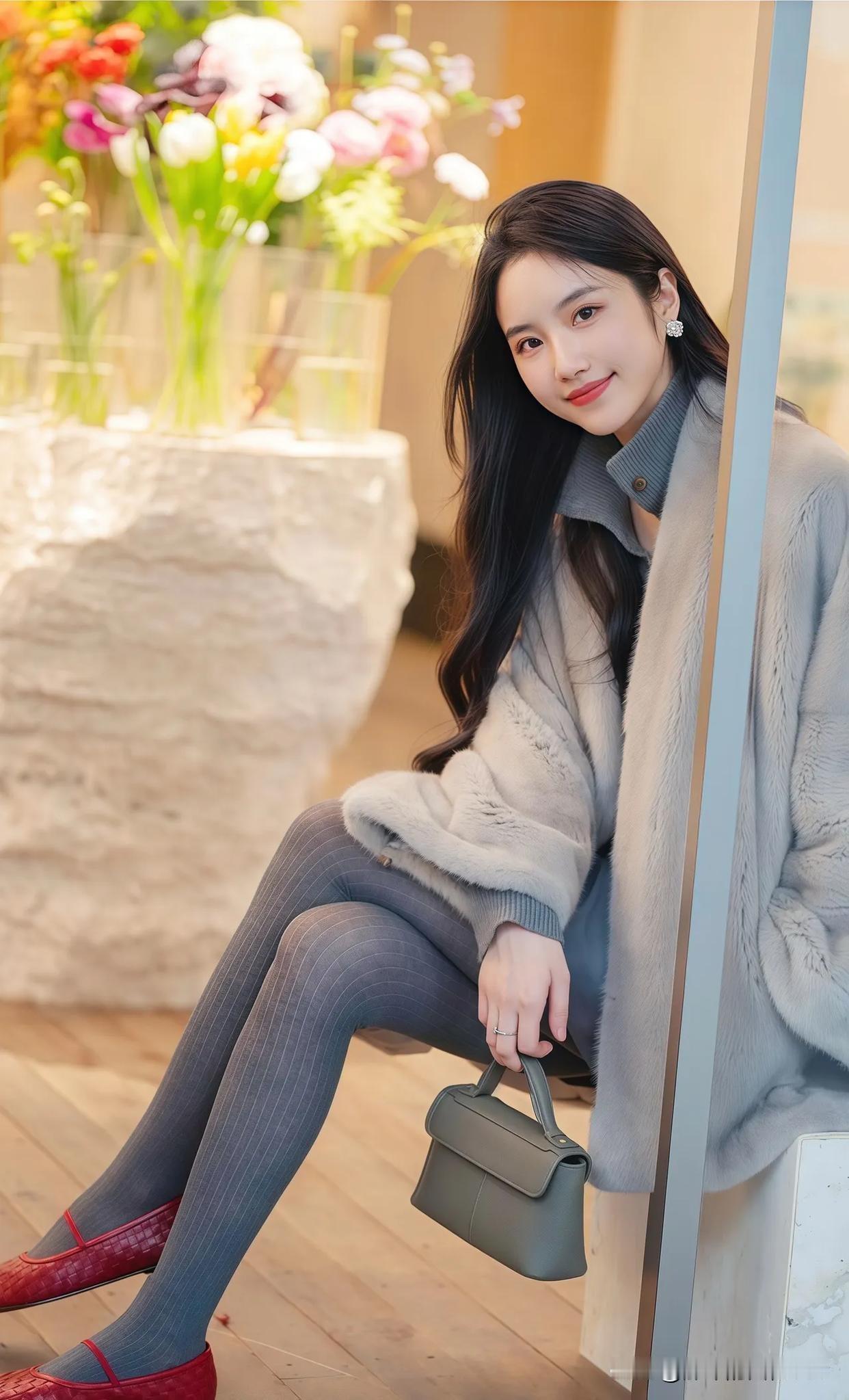 冬日想要甜美温柔，毛绒外套配红鞋这对CP必须锁死！零下五度别人裹得像移动睡袋，咱