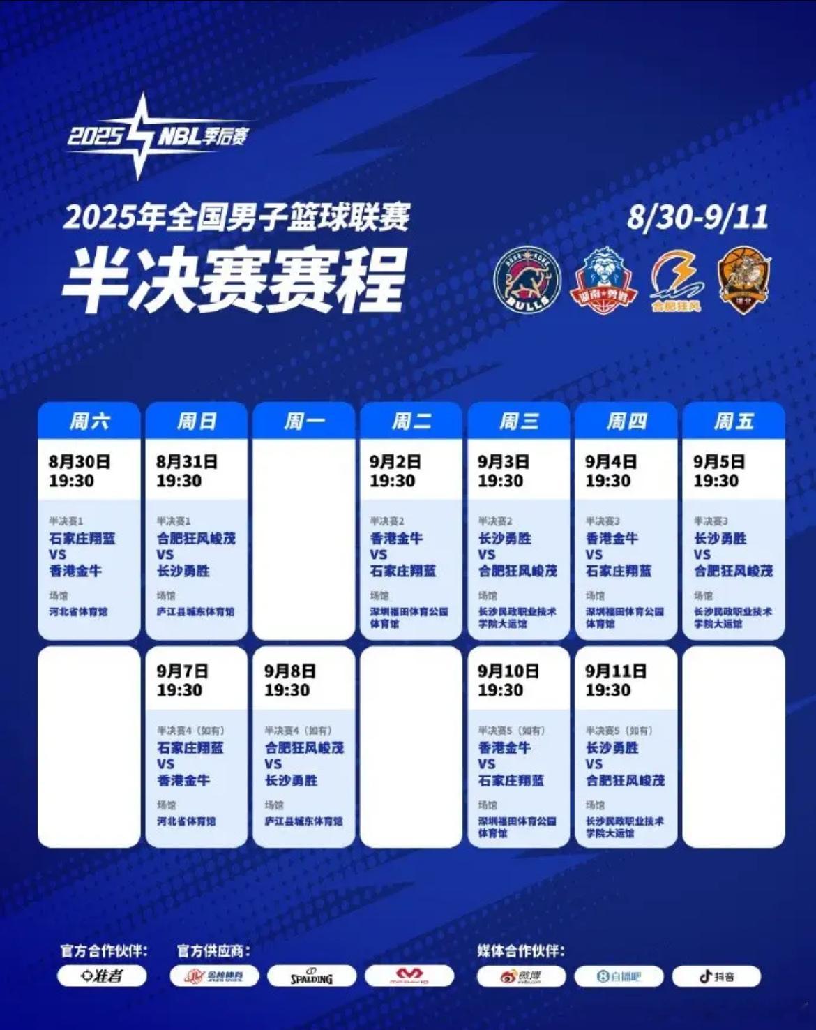 【赛程】2025年NBL半决赛赛程出炉！此次半决赛将于8月30日本周六开战，采取