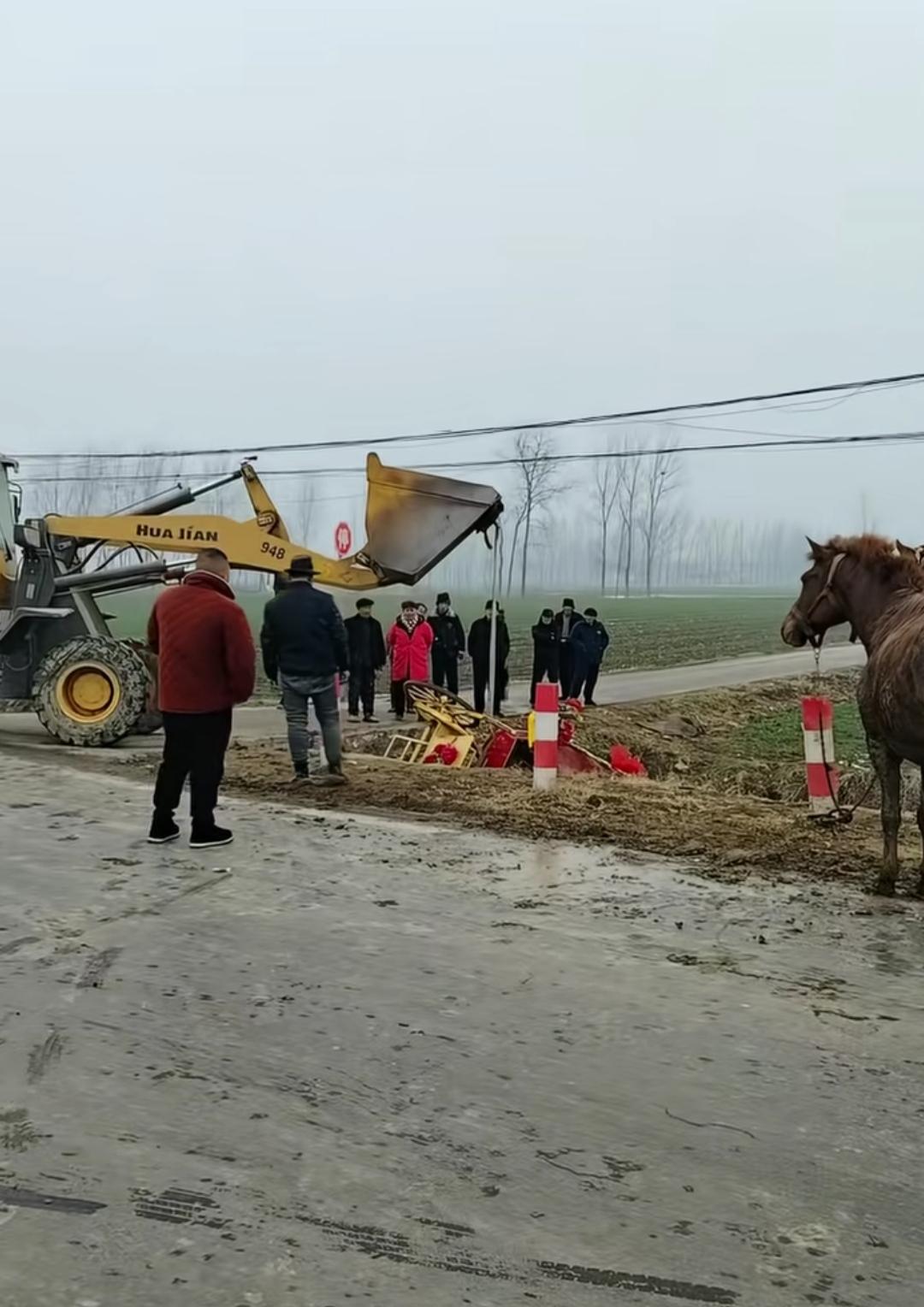 还好，人都没事，马还是骡子，也都没事！近日，发生在河南周口麦田路边的小意外，