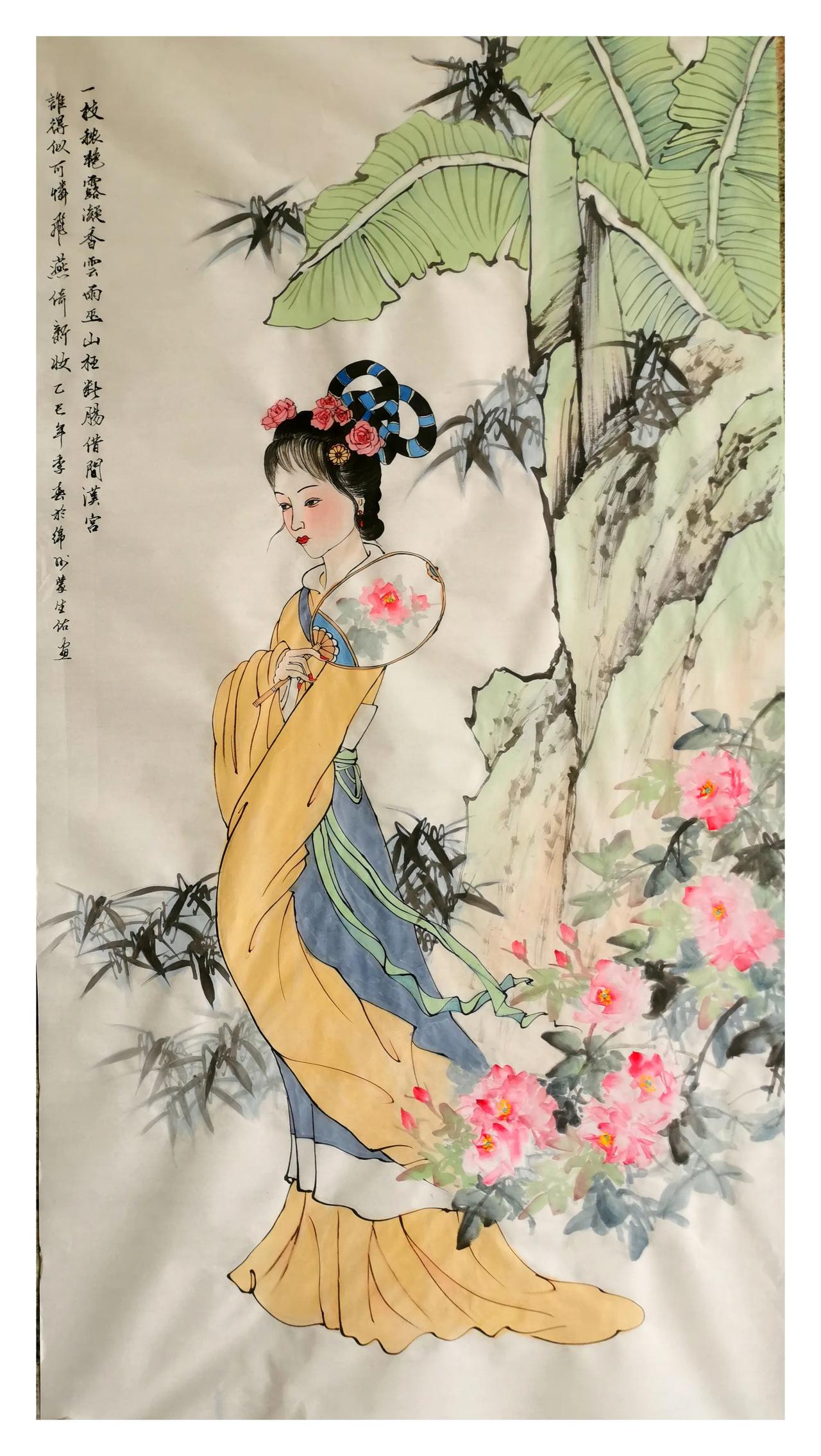 国画人物作品：四尺（138x68）小写意人物巨人物画写意四尺整张